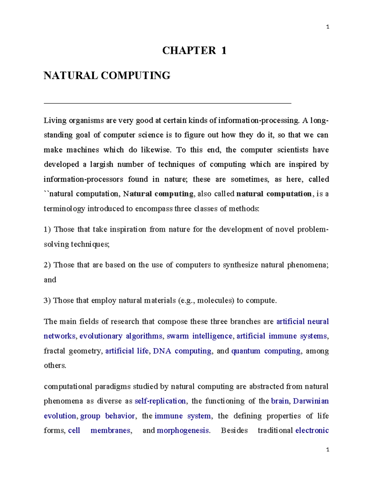 Natural Computing: Chapter 1 Overview and Key Concepts (BIOS) - Studocu