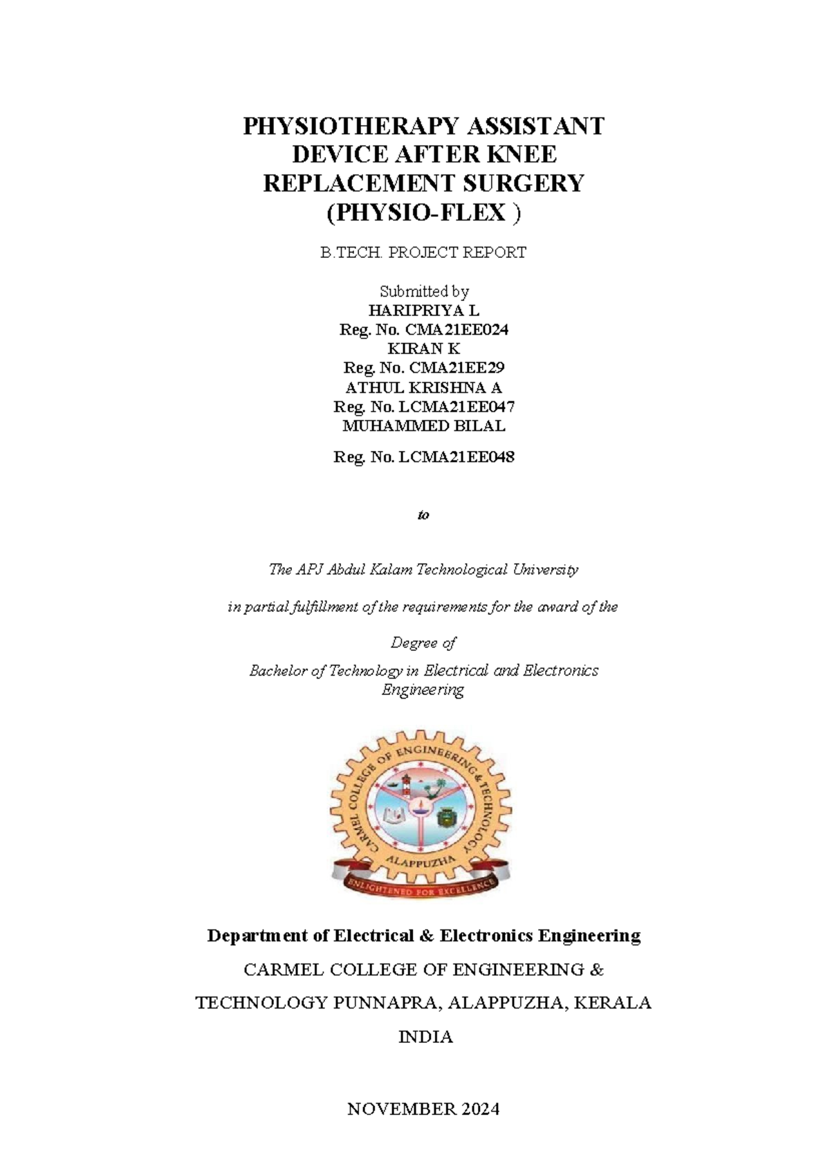 PHYSIO-FLEX: Project Report on Knee Replacement Rehab Device - Studocu