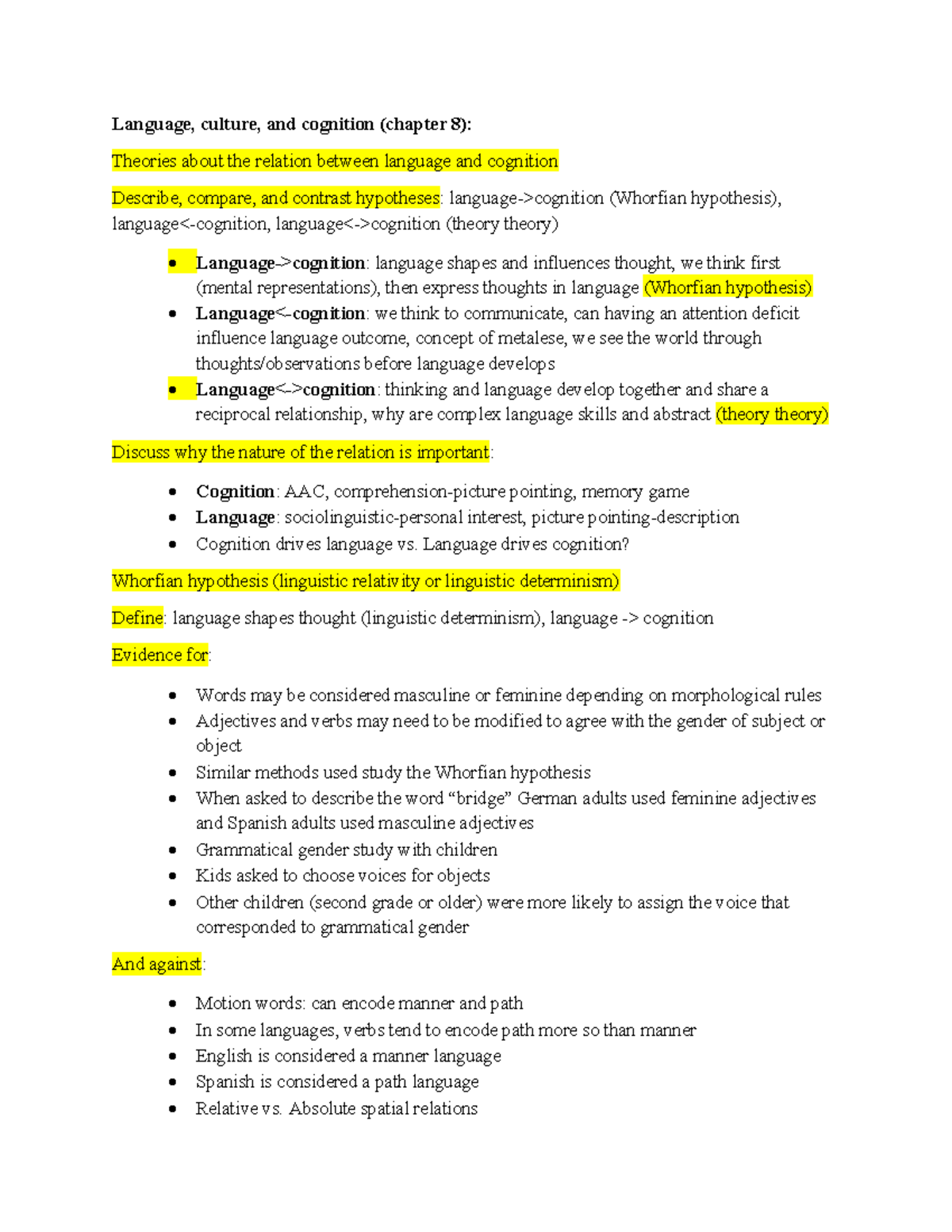 Language, Culture, and Cognition: Chapter 8 Insights - Studocu