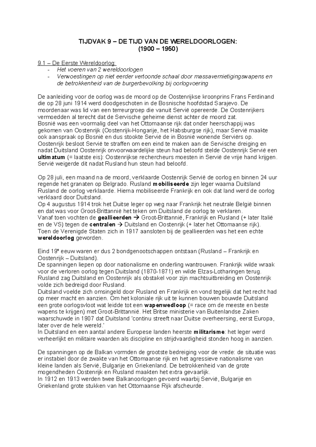 Tijdvak 9 - De Wereldoorlogen en Totalitaire Systemen (1900-1950 ...