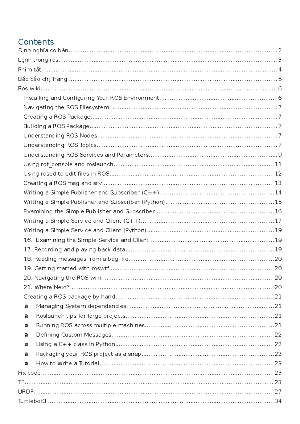 ROS Report - Tài liệu cá nhân về ROS và Hướng dẫn Cơ bản - Studocu
