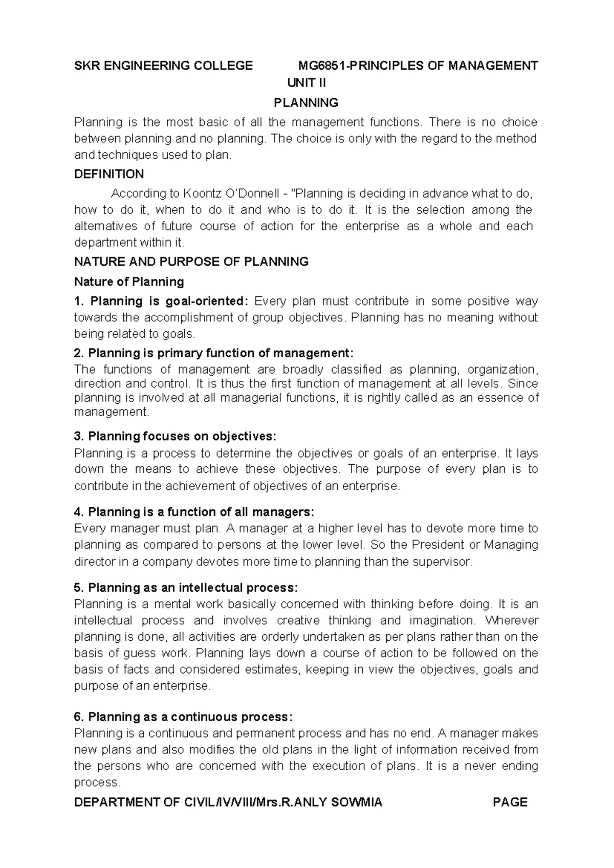 Unit-1 - Notes - UNIT I INTRODUCTION TO MANAGEMENT AND ORGANISATION In ...