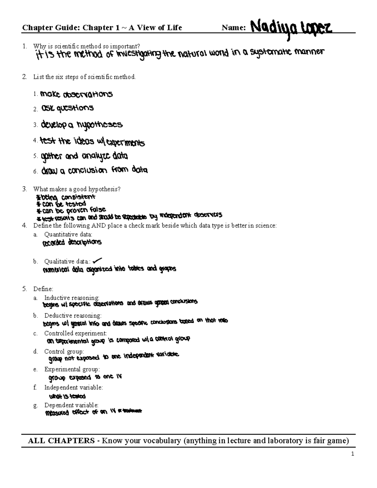 CG+Ch+1 1st - Chapter Guide: A View of Life & Scientific Method - Studocu