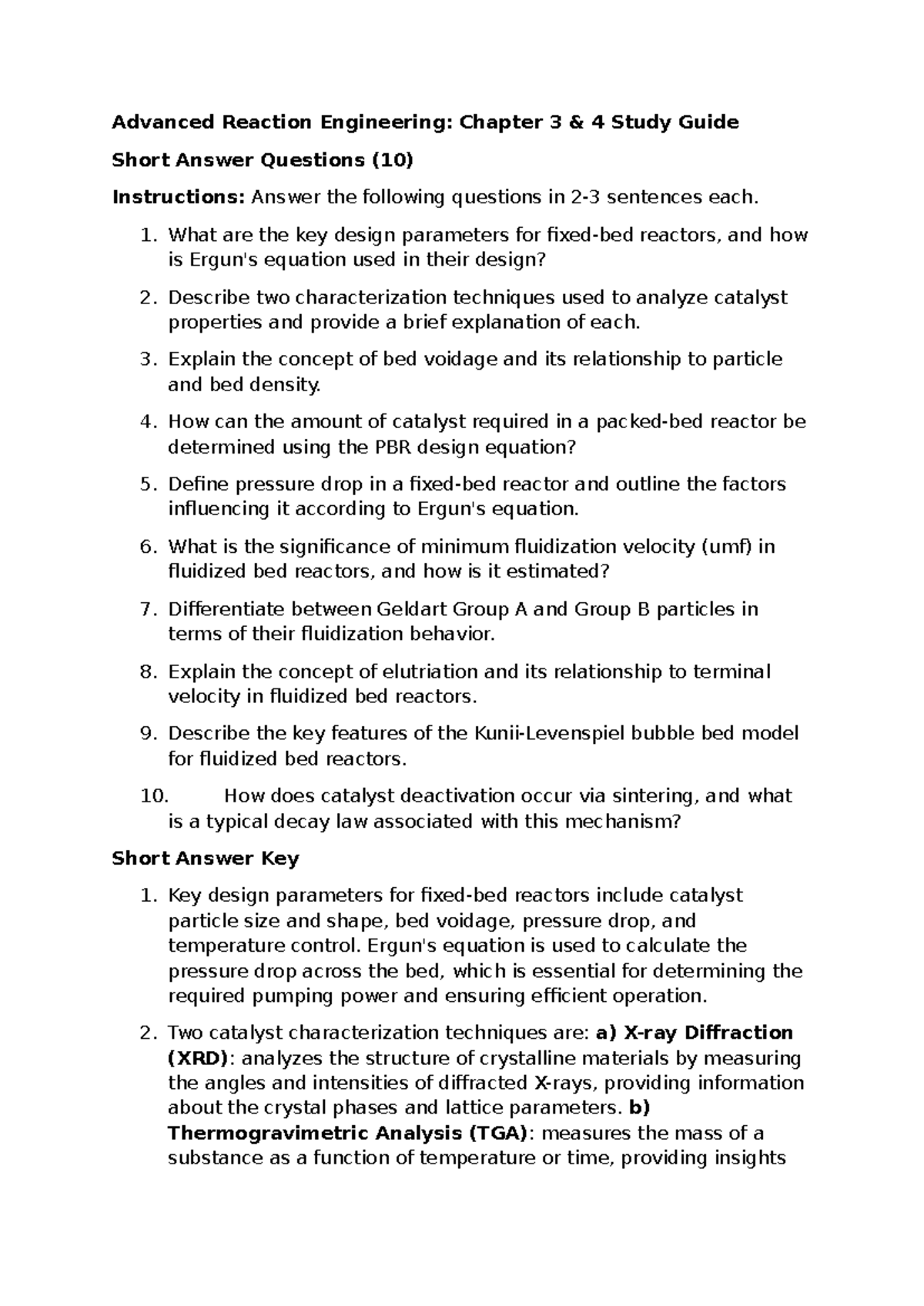Chapter 3 & 4 - Advanced Reaction Engineering: Chapter 3 & 4 Study ...