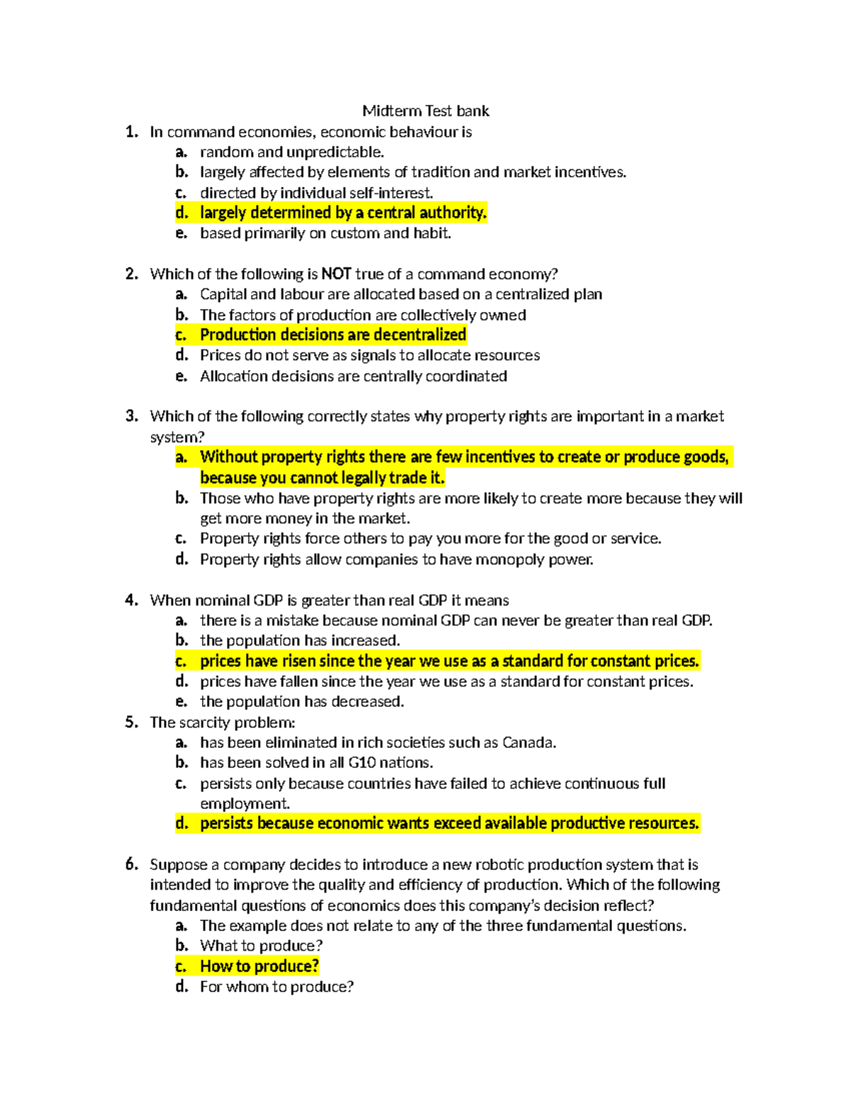 Eo C Midterm Test Bank: Economics Concepts and Questions - Studocu