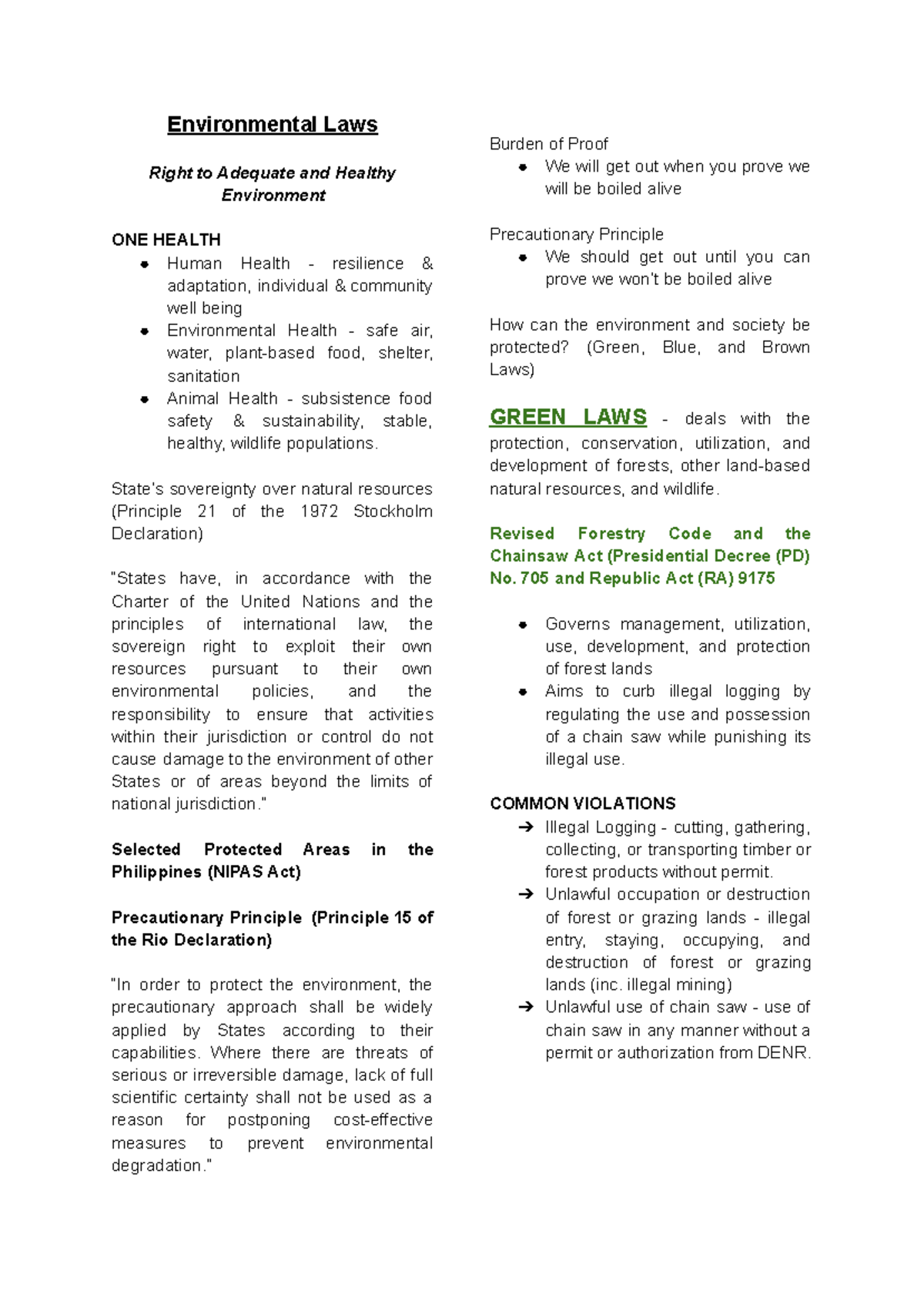 Environmental LAWS - lecture notes - Environmental Laws Right to ...