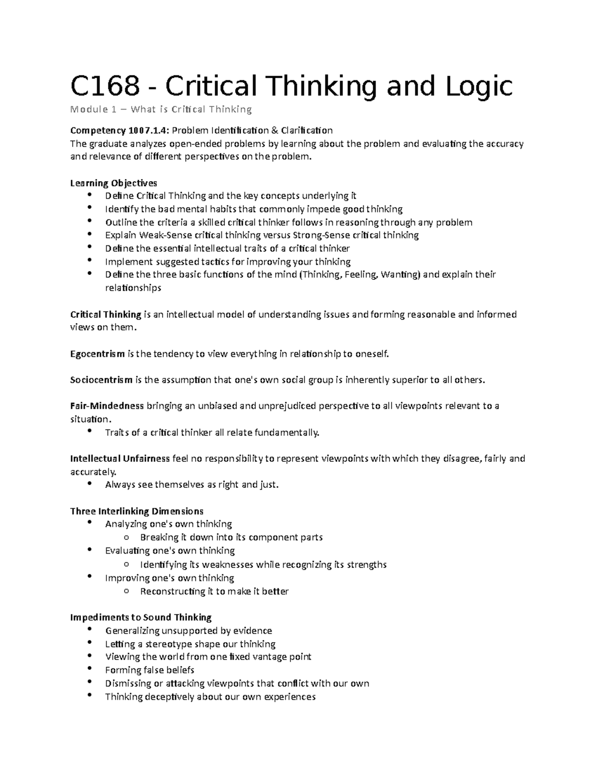 C168 - Module 1 - C168 - Critical Thinking and Logic Module 1 – What is ...