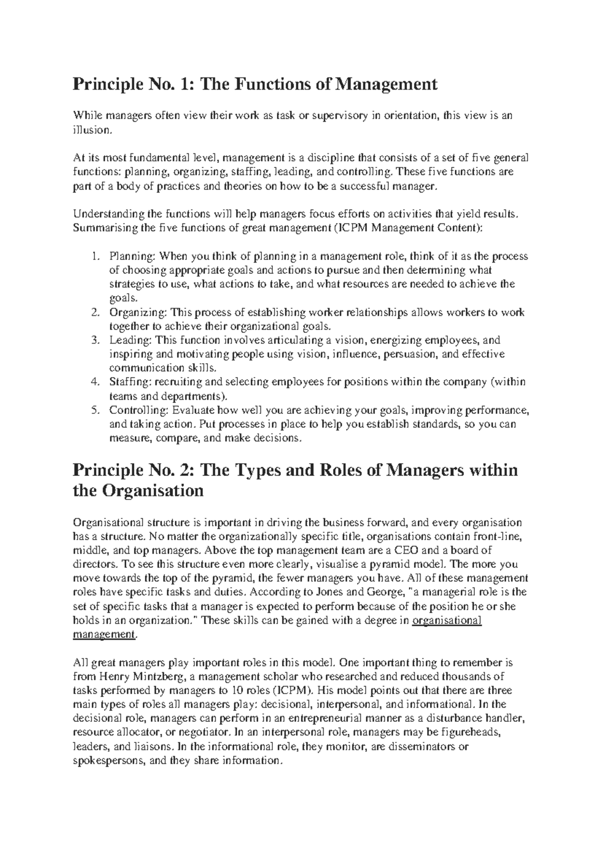Basic management principles - Principle No. 1: The Functions of ...