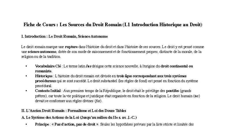 Fiche de Cours : Les Sources du Droit Romain (L1 Introduction ...