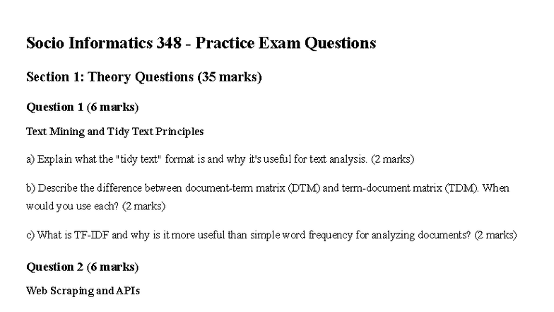 Socio Informatics 348 - Practice Exam Questions Overview - Studocu