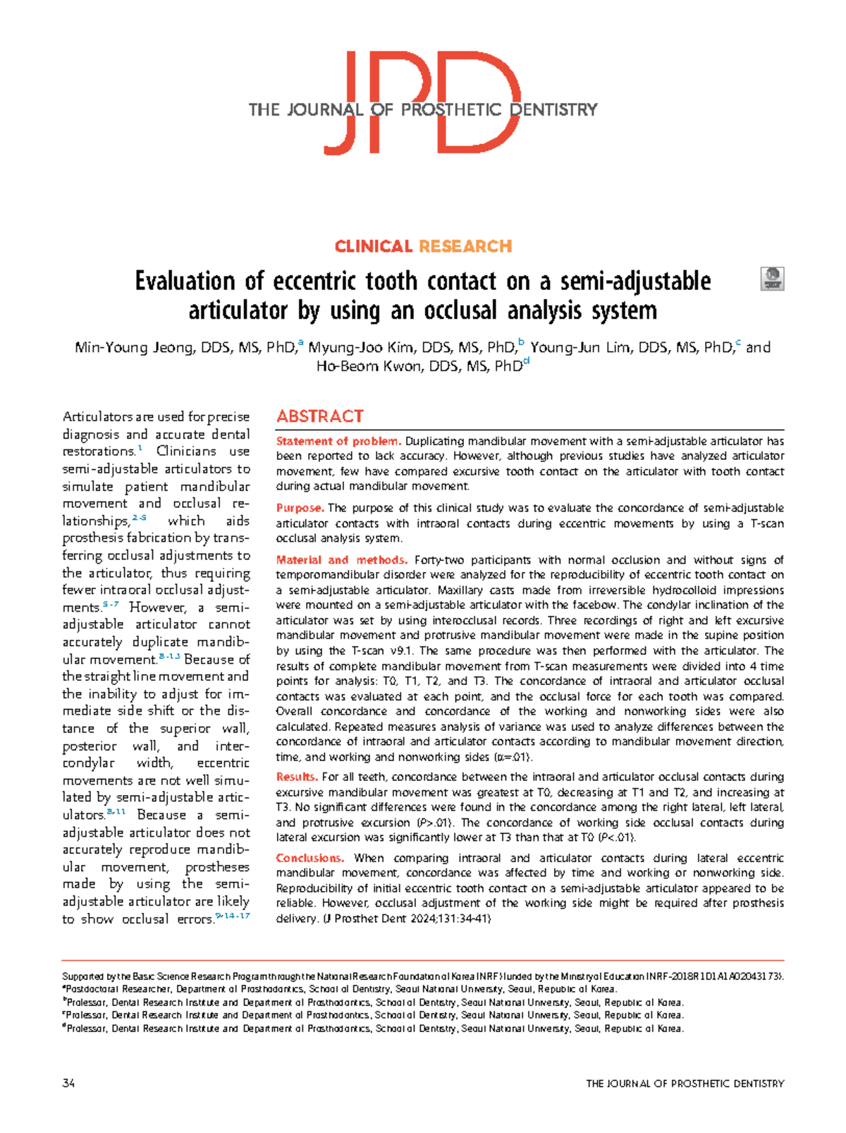 CLINICAL RESEARCH: Eccentric Tooth Contact Evaluation on Articulator (J ...