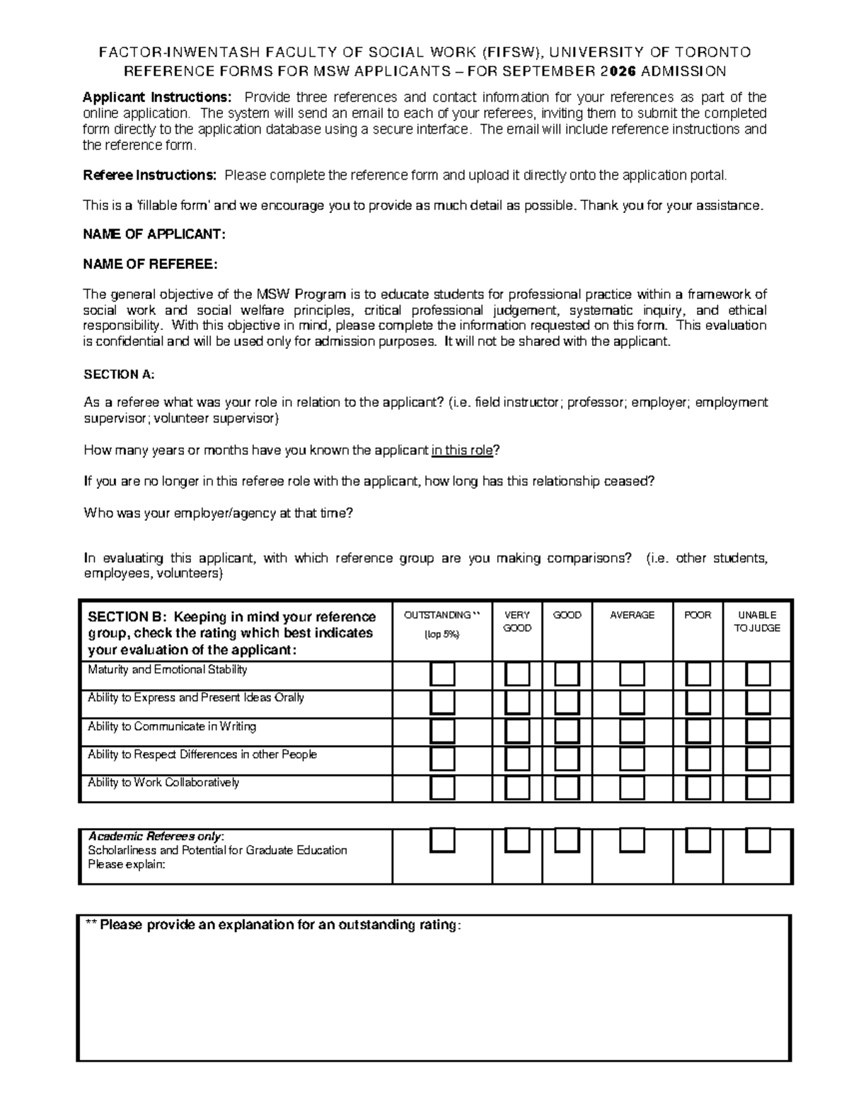 MSW Reference Form 2026 - Faculty of Social Work (FIFSW) - Studocu