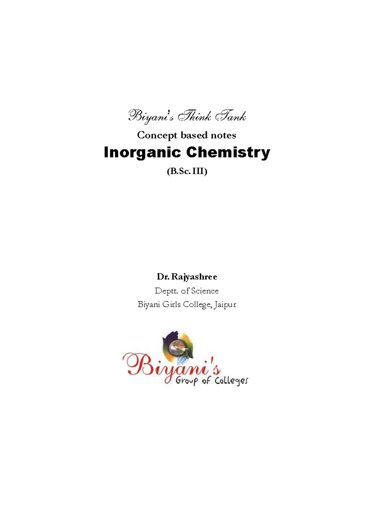Inorganic Chemistry Notes (B.Sc.) - Key Concepts and Theories - Studocu