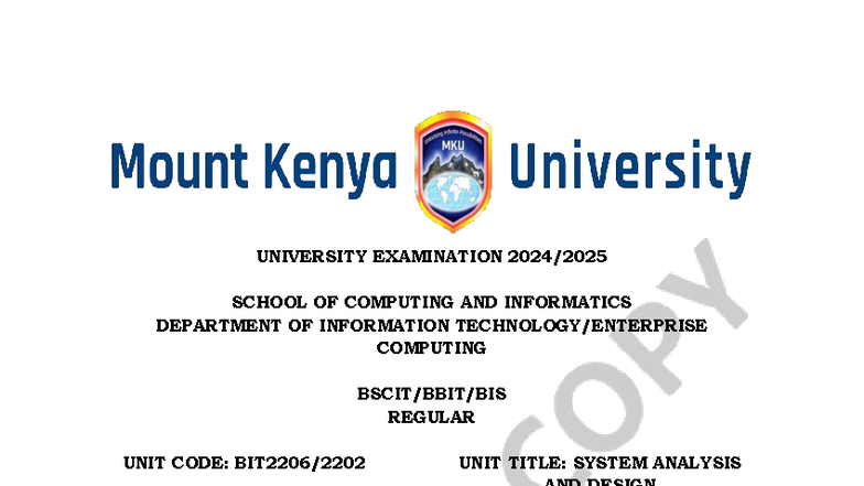 System Analysis and Design Final Exam - Unit Code: 2025 - Studocu