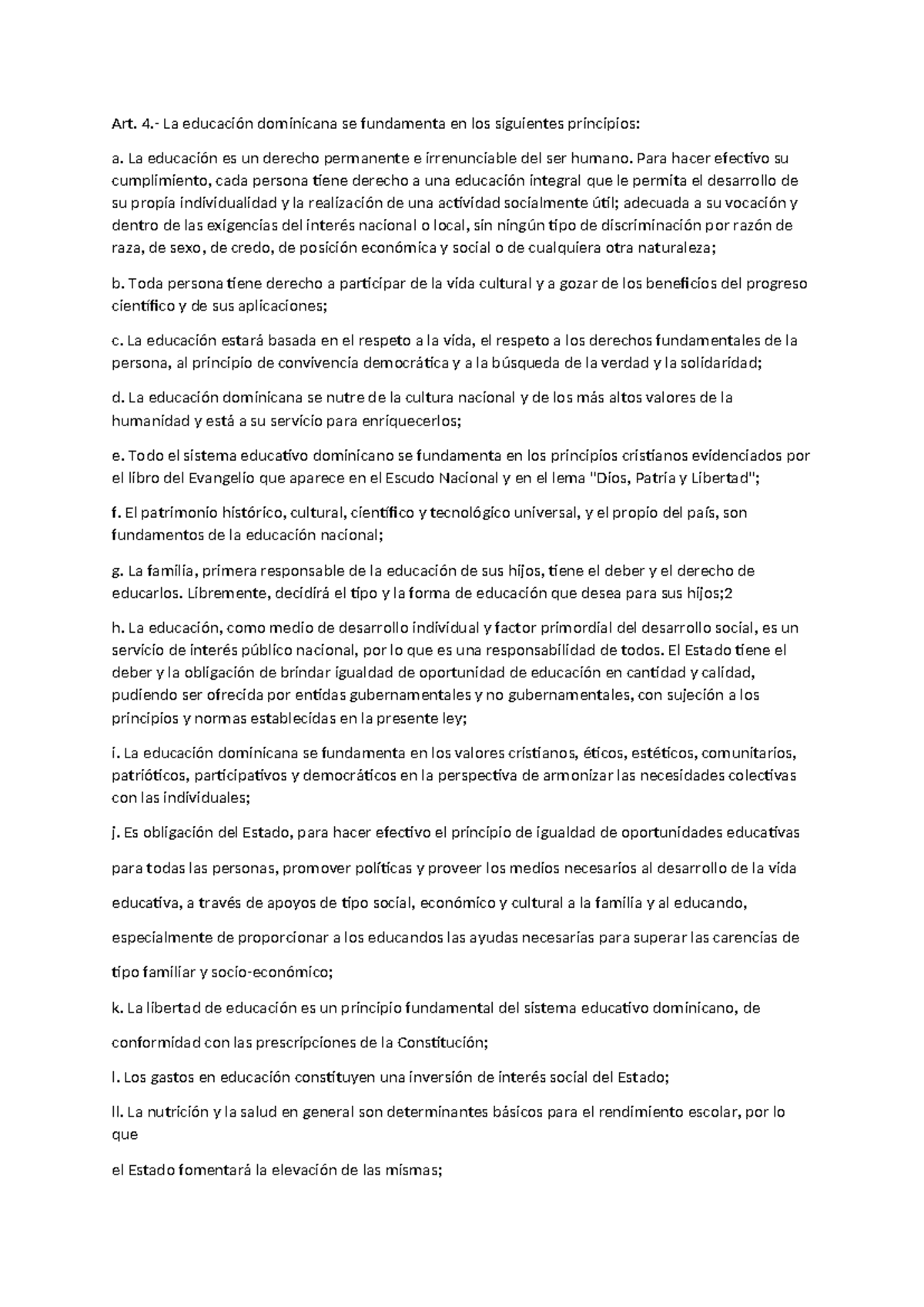 Ley No. 66-97: Principios y Fines de la Educación Dominicana - Studocu