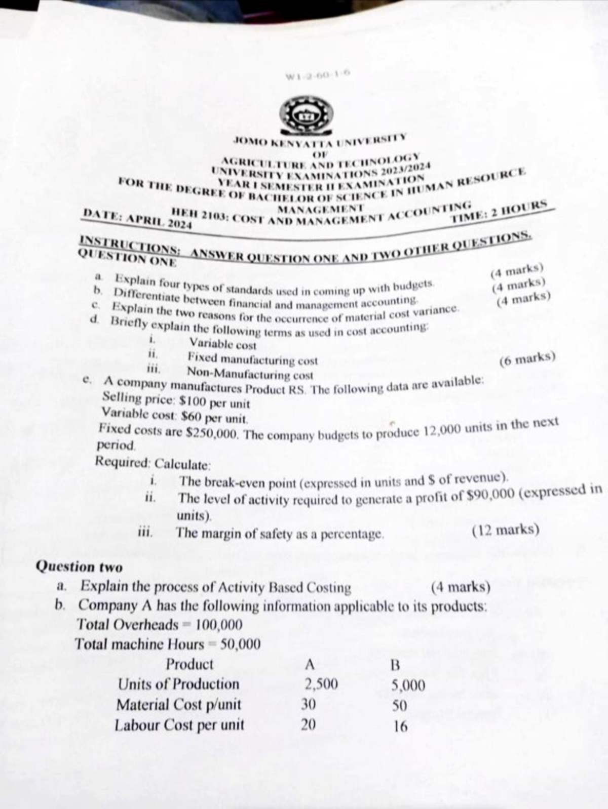 Cost Accounting Exam 2024 BCOM: Key Concepts & Practice Questions - Studocu
