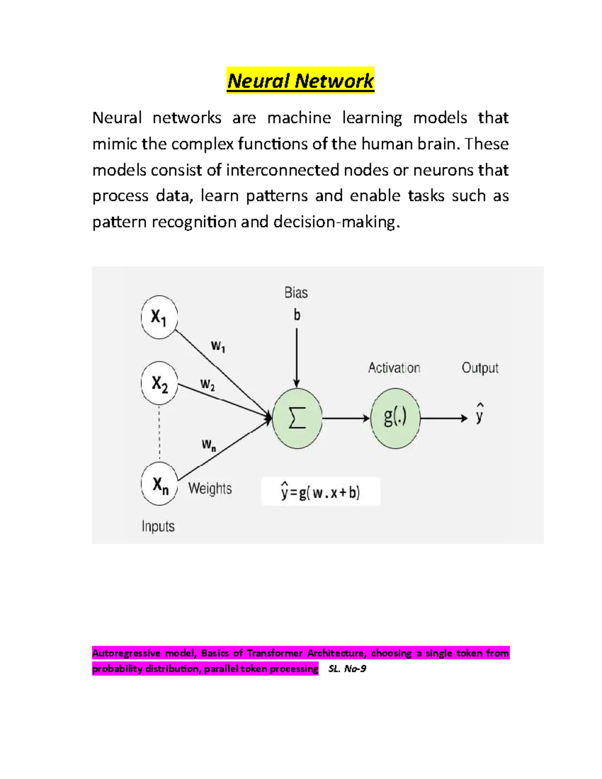 LLM CSE 9 - Summary of Neural Networks and Transformer Architecture ...