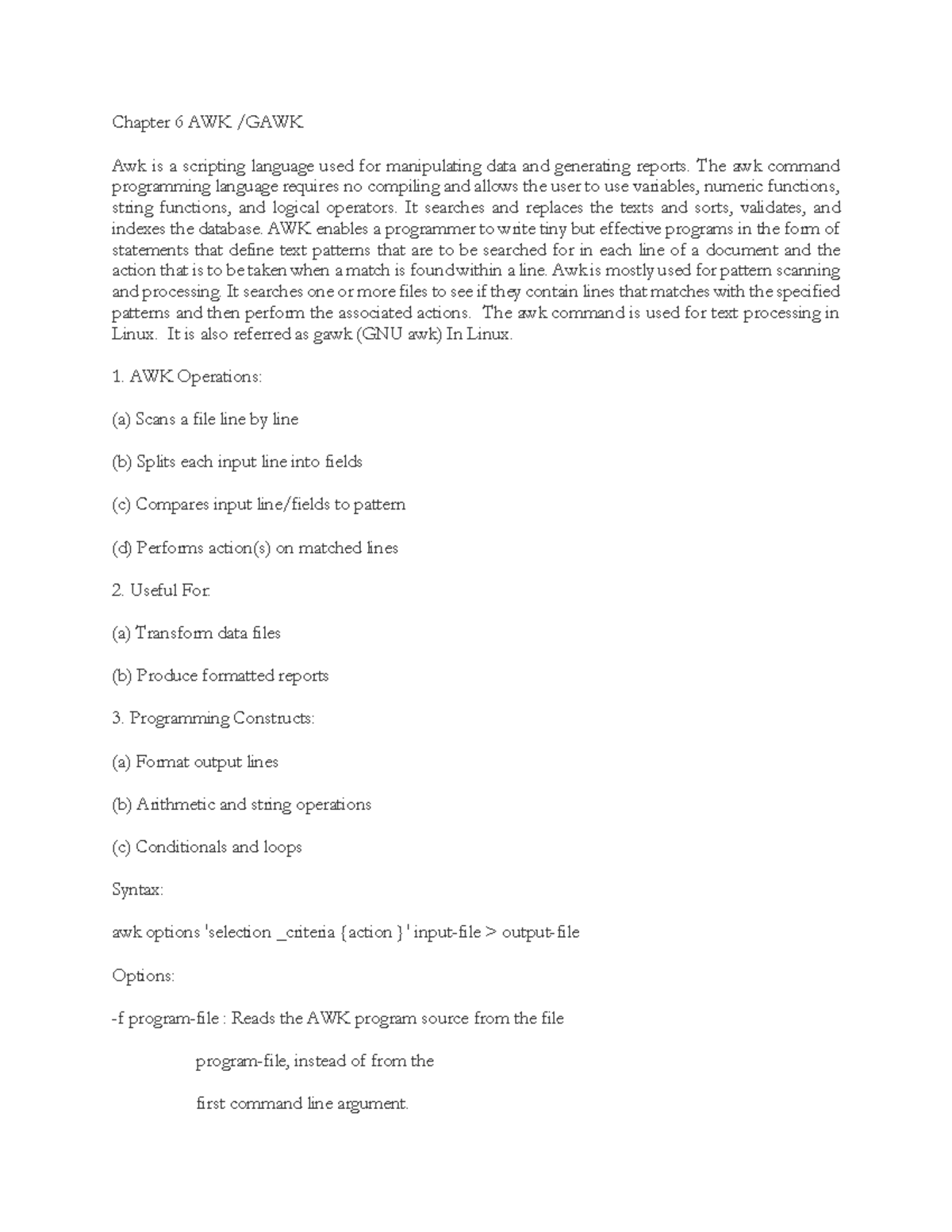 Chapter 6: AWK - Data Manipulation & Reporting Techniques (SYS 101 ...