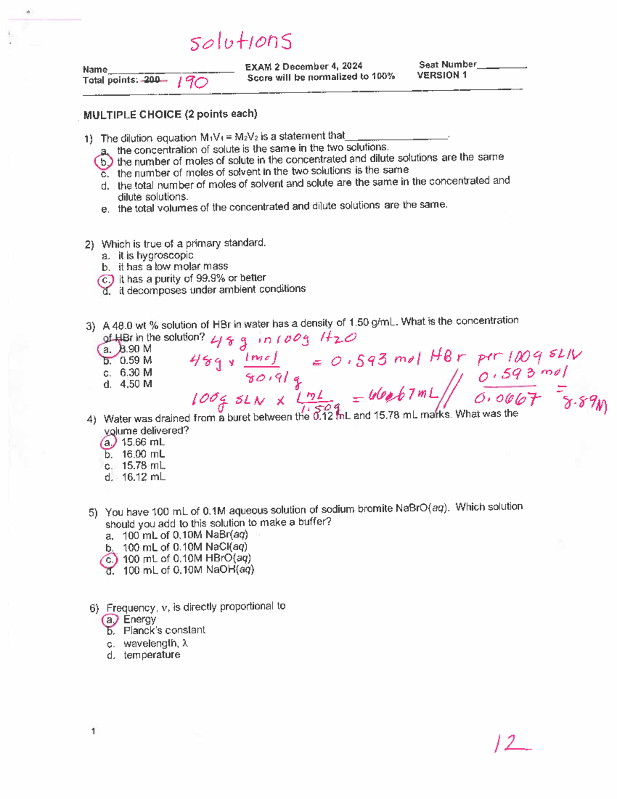 Solutions EX 2 Version 1 - solutions Name EXAM 2 December 4, 2024 Seat ...