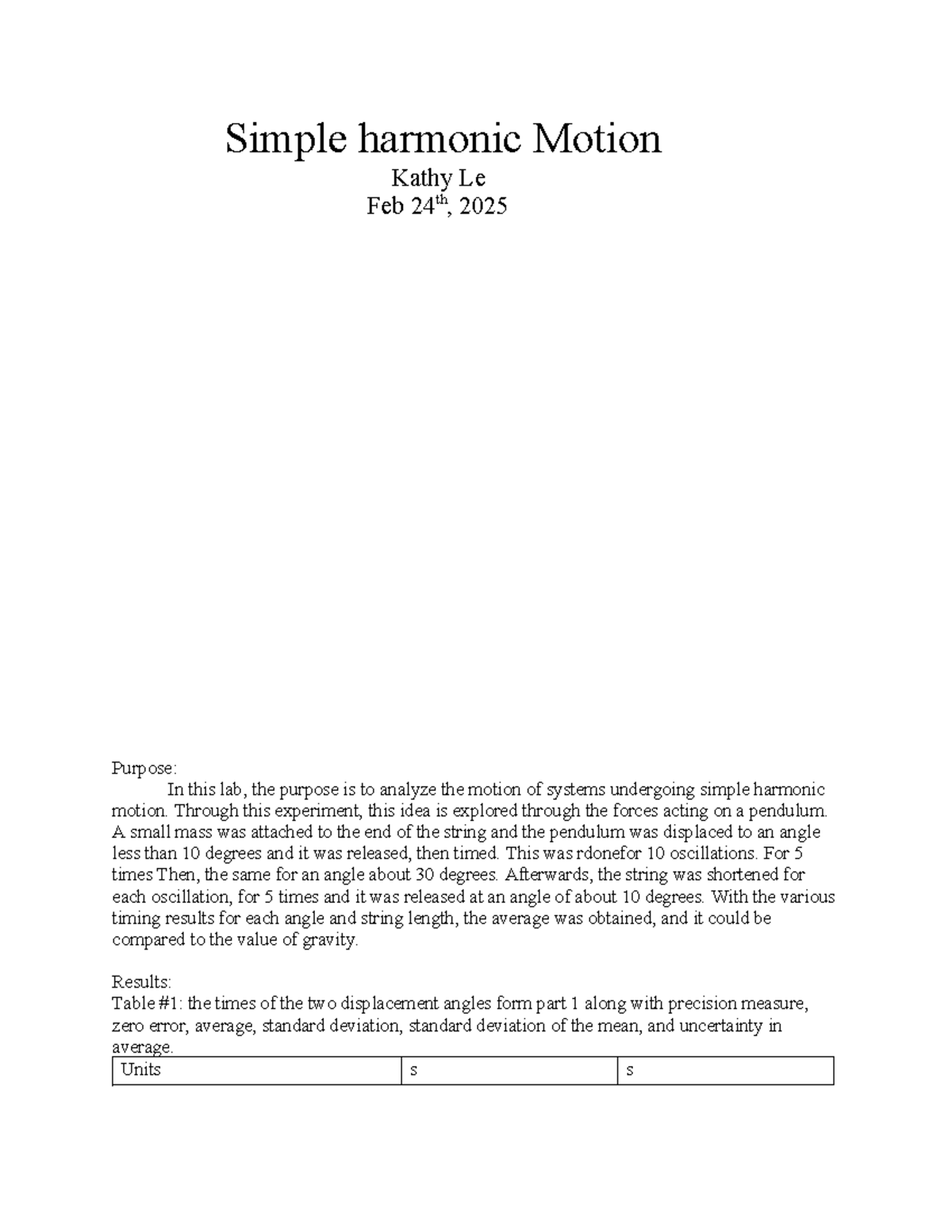 Lab Report: Simple Harmonic Motion Analysis for Physics 101 - Studocu