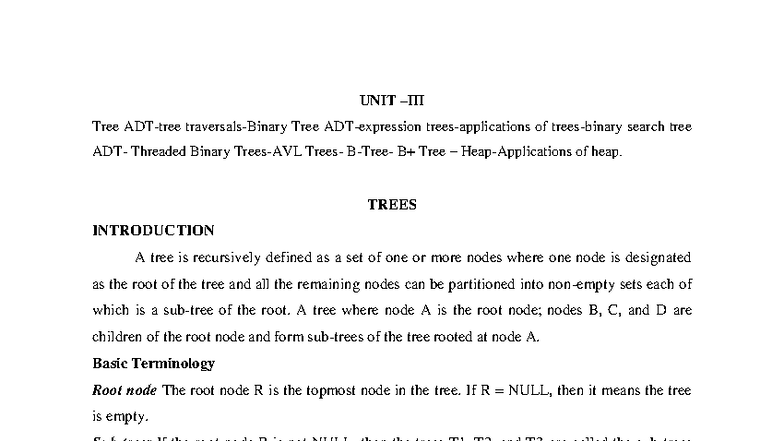DS Unit III - Data Structures: Trees and Binary Search Trees Notes ...