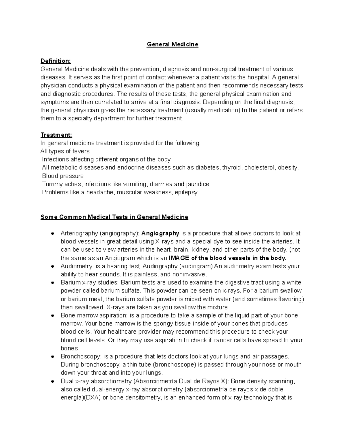 General Medicine Overview: Diagnosis, Treatment & Common Tests - Studocu
