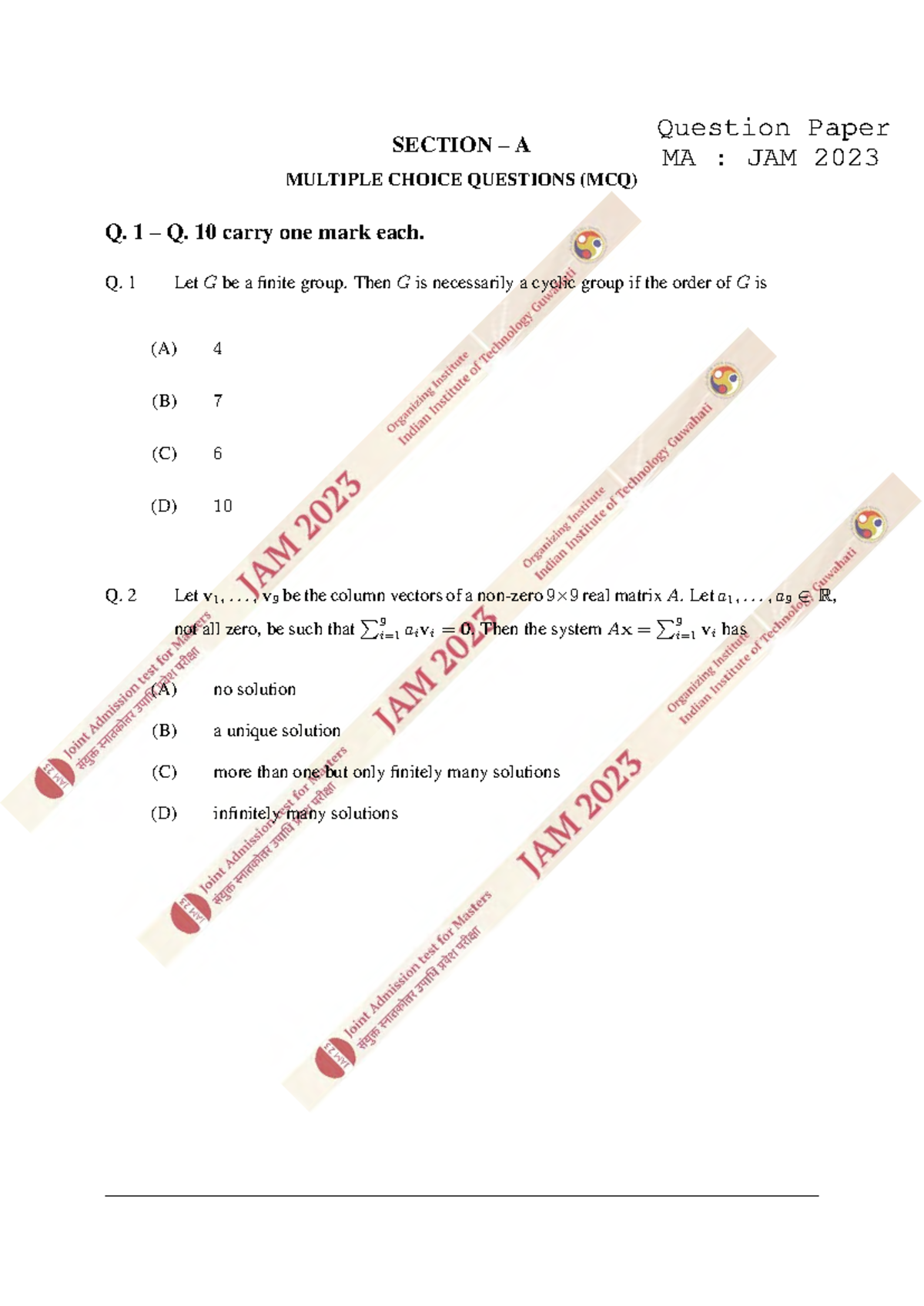 5 - Multiple Choice & Select Questions (Topics in Group Theory) - Studocu