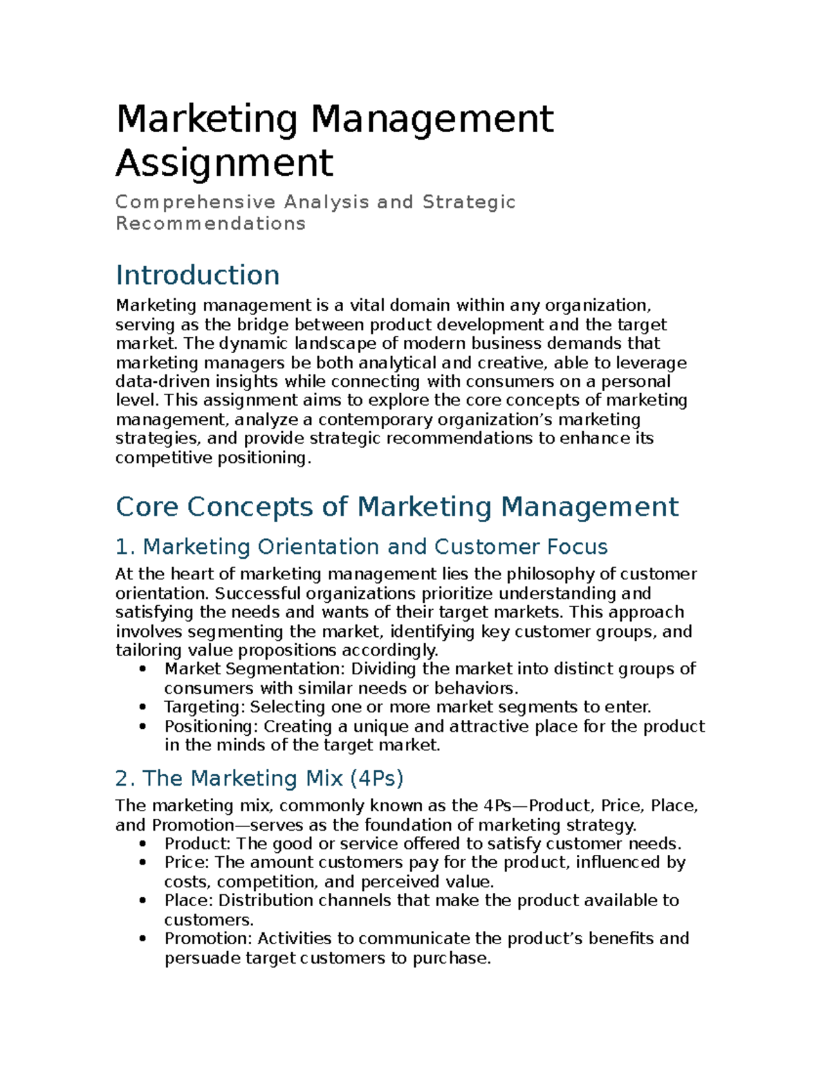 Marketing Management Assignment: Strategic Analysis & Recommendations ...