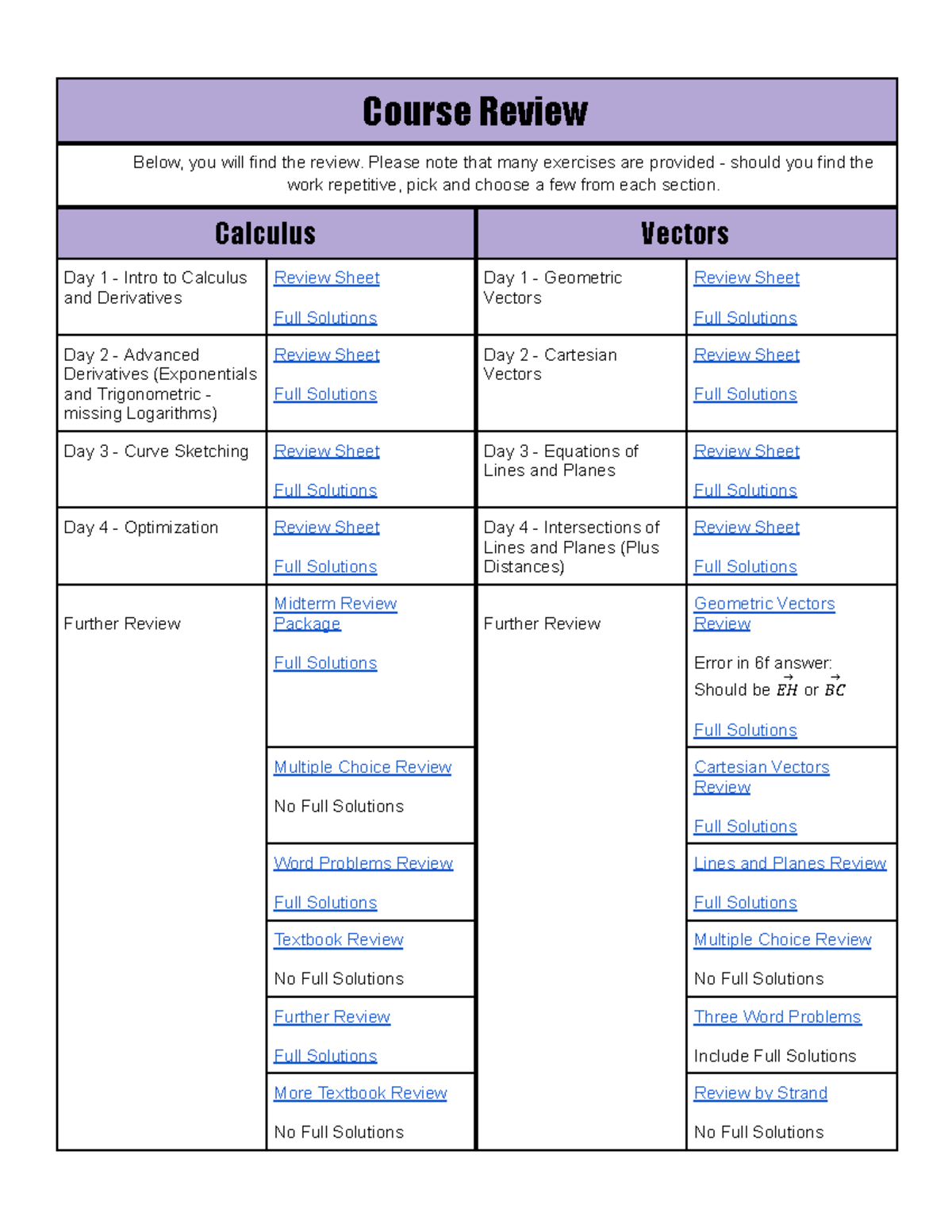 MCV4U - Comprehensive Course Review and Solutions Guide - Studocu