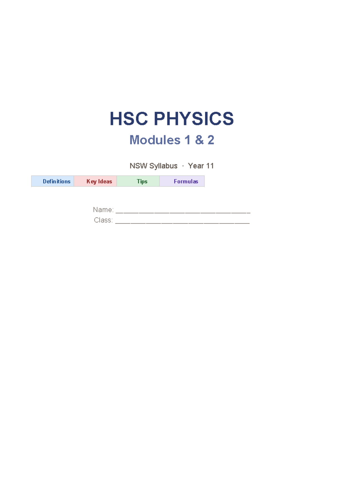 HSC PHYSICS Year 11 Modules 1 & 2 Quick Revision Notes - Studocu