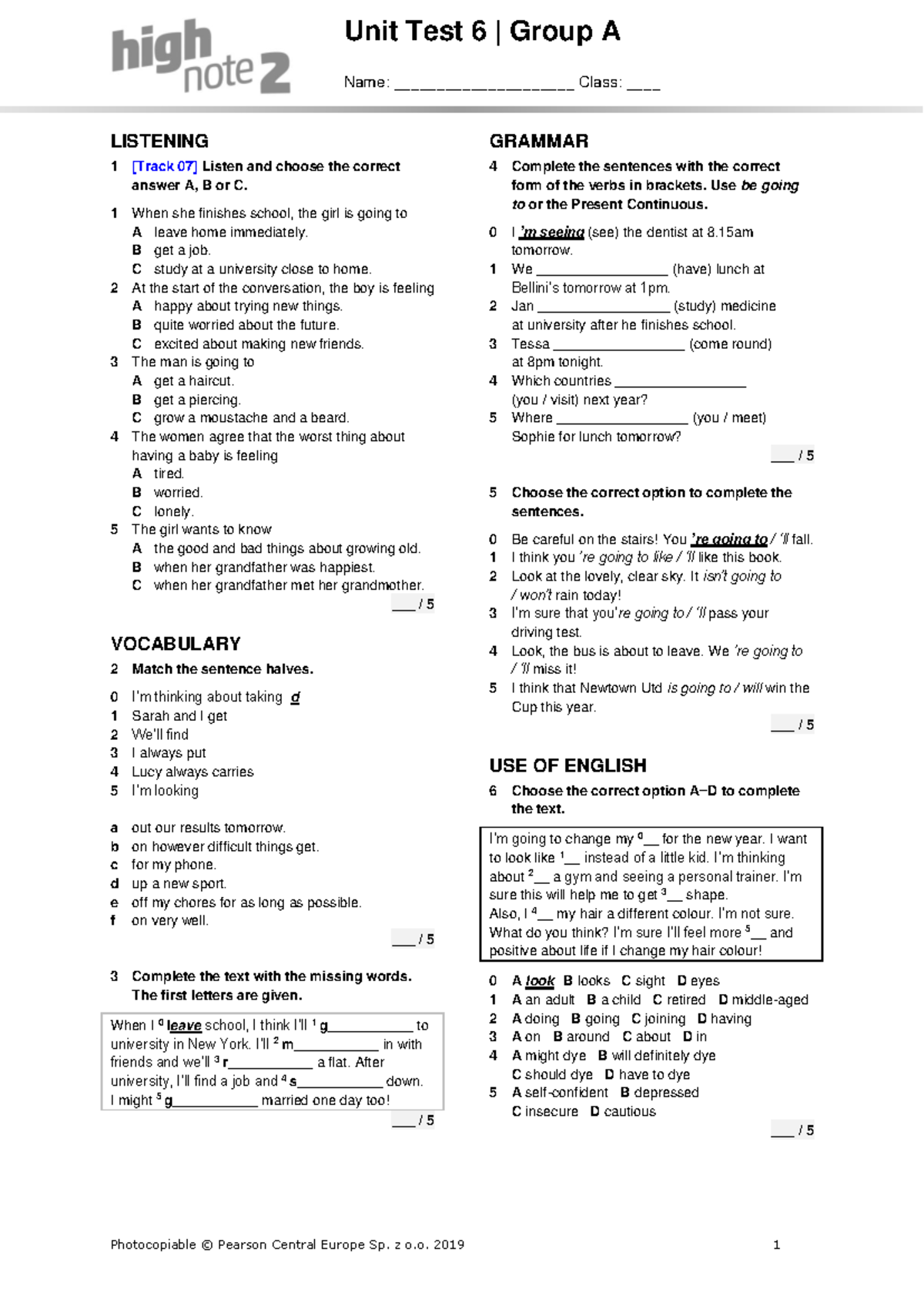 High Note 2 Unit Test 6 - Group A Assessment - Studocu