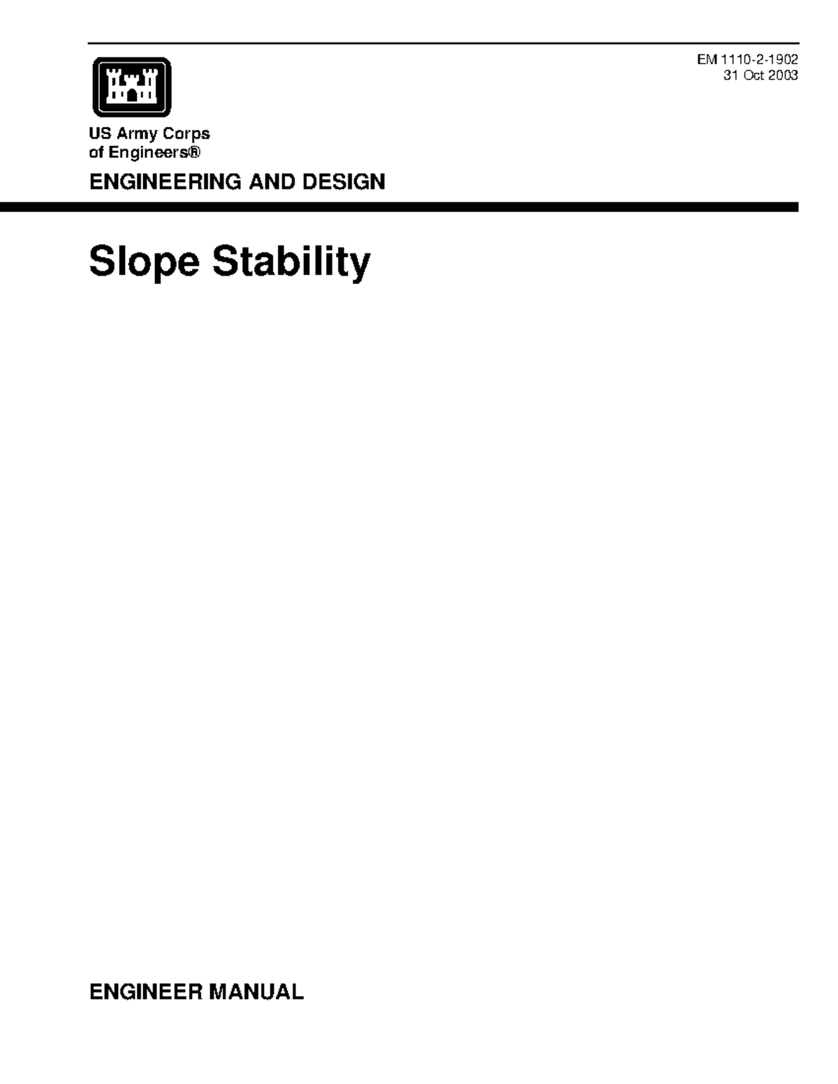 Engineering and Design Manual: Slope Stability (EM 1110-2-1902) - Studocu