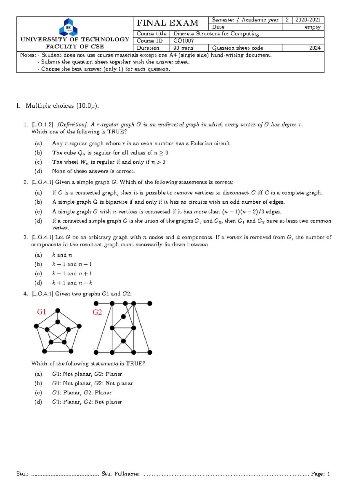 Final Exam Notes for Discrete Structures CO1007 - 2024 - Studocu