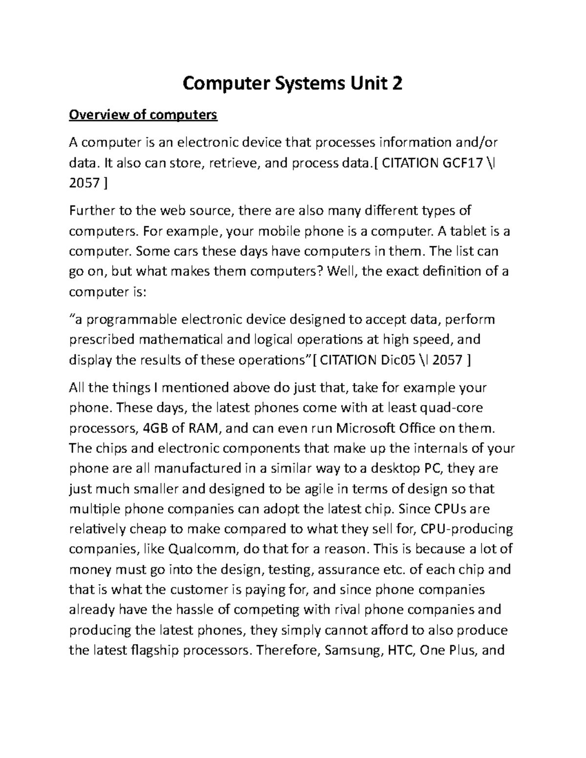 Assignment 1 - Computer Systems - Computer Systems Unit 2 Overview of ...