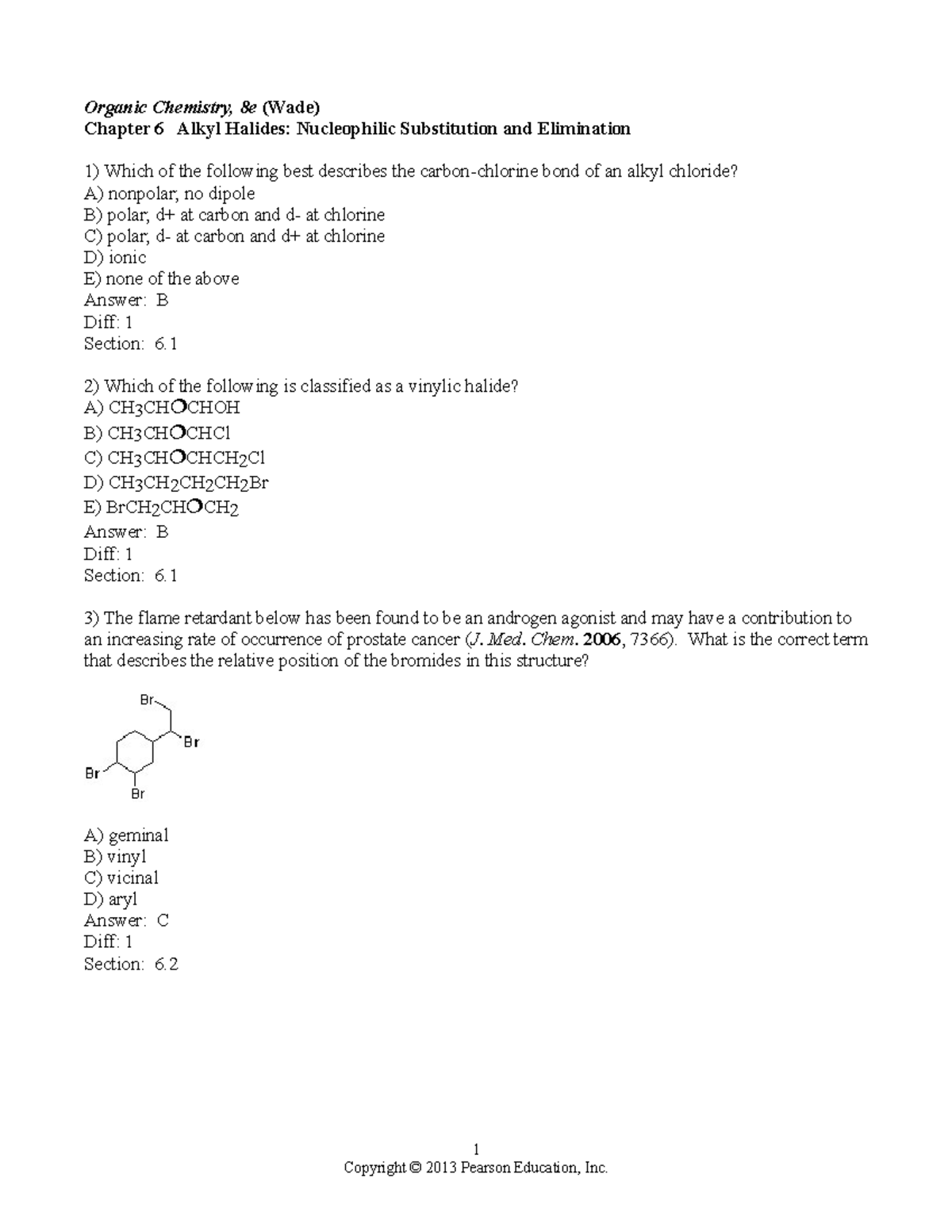 06 Organic Chemistry Test Bank: Alkyl Halides and Reactions - Studocu