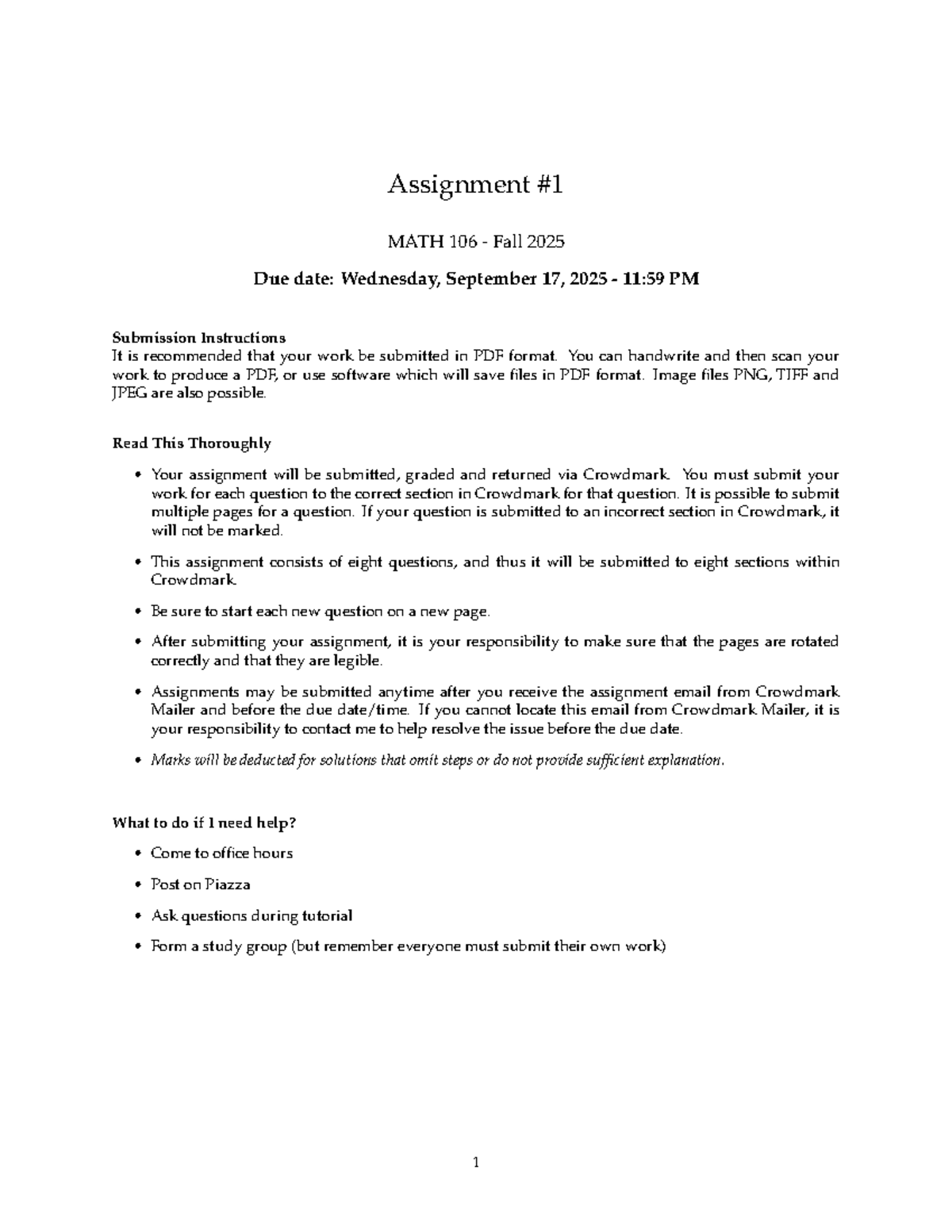 MATH 106 Assignment 1: Submission Guidelines & Instructions - Studocu