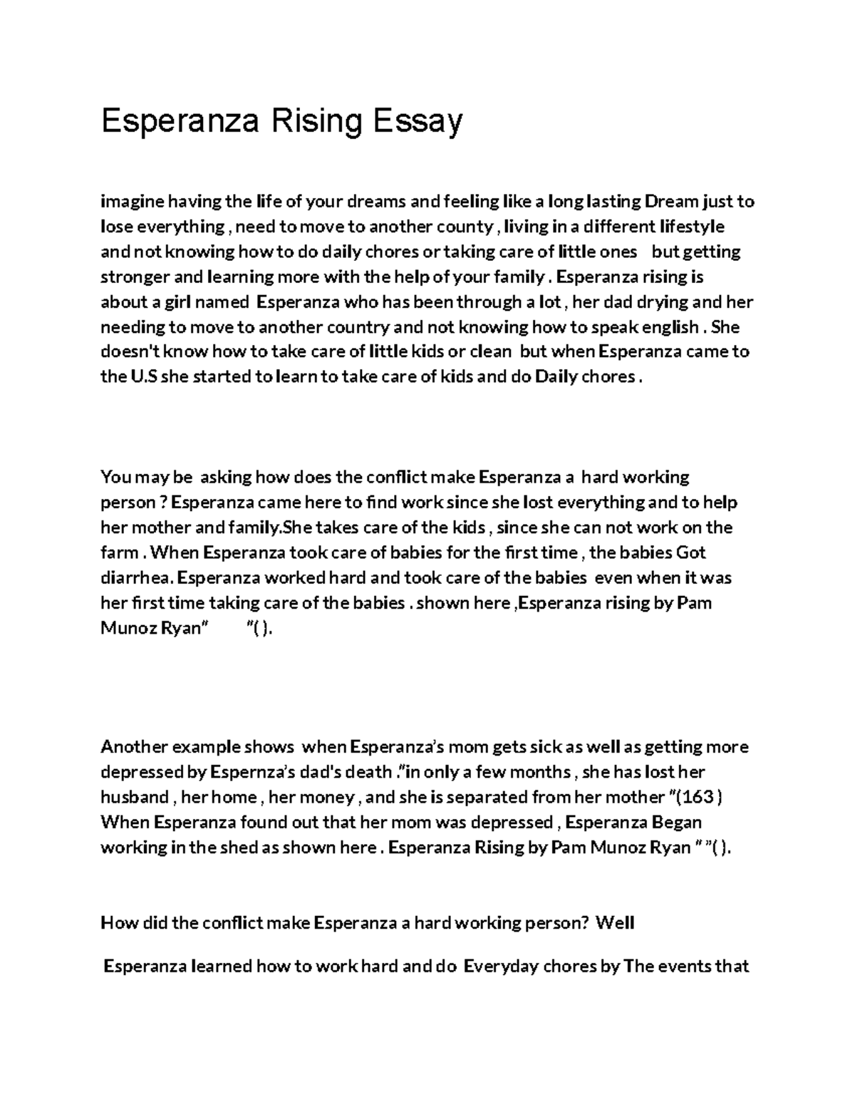 Esperanza Rising Essay: Overcoming Adversity and Growth - Studocu