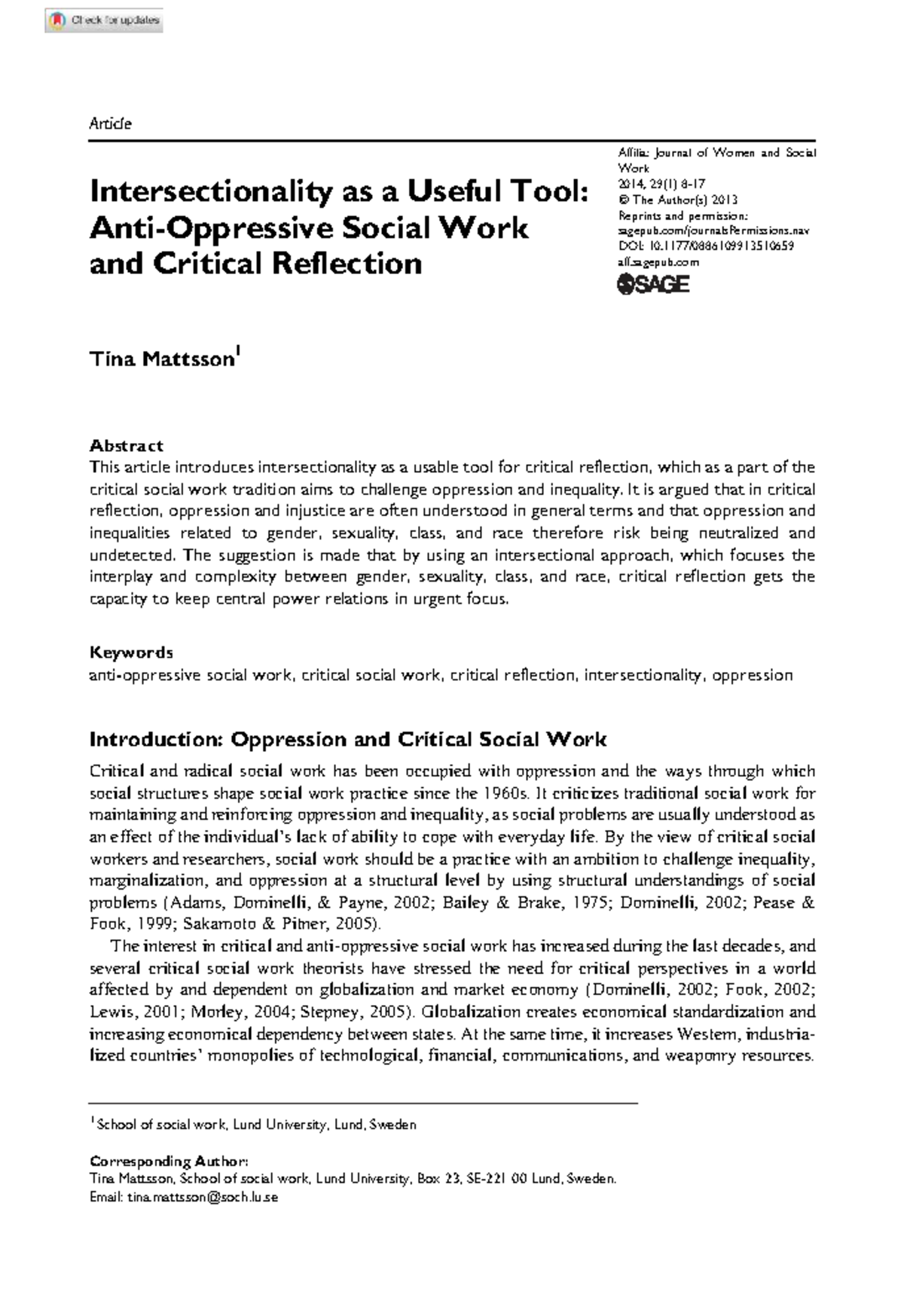 Intersectionality as a Critical Reflection Tool in Social Work (SW 2013 ...