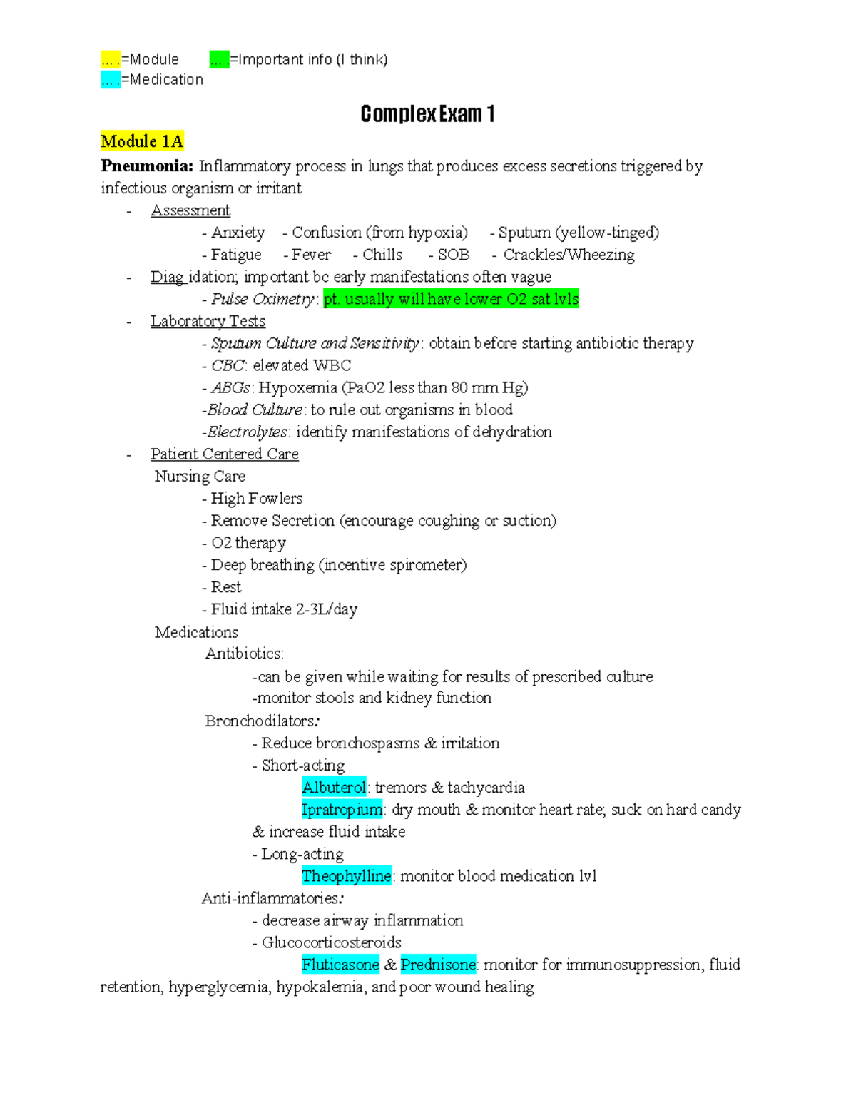 Complex Exam 1 - ……. - ....=Medication Complex Exam 1 Module 1A ...
