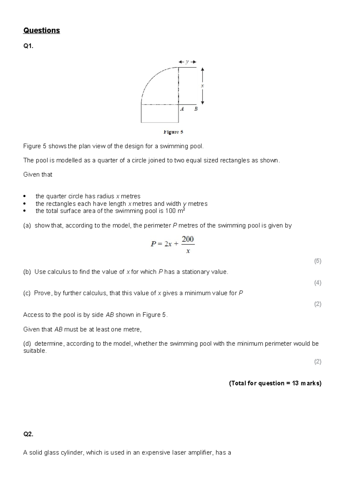 Optimization Problems in Geometry: Q1, Q2, Q4, Q5 - Studocu