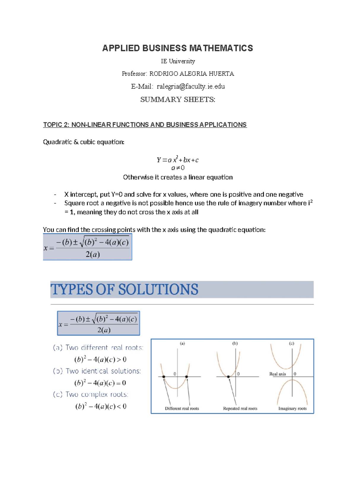 Topic 2: Non-Linear Functions & Business Applications (ABM101) - Studocu