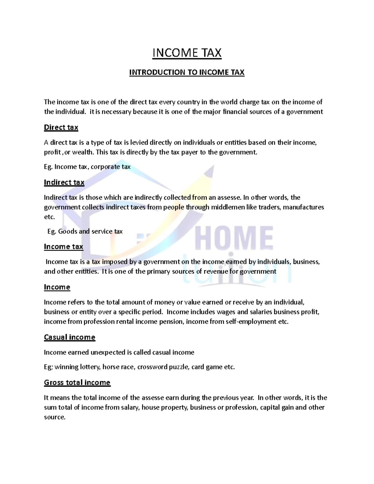 INCOME TAX 1 - INTRODUCTION & PRACTICE NOTES - Studocu