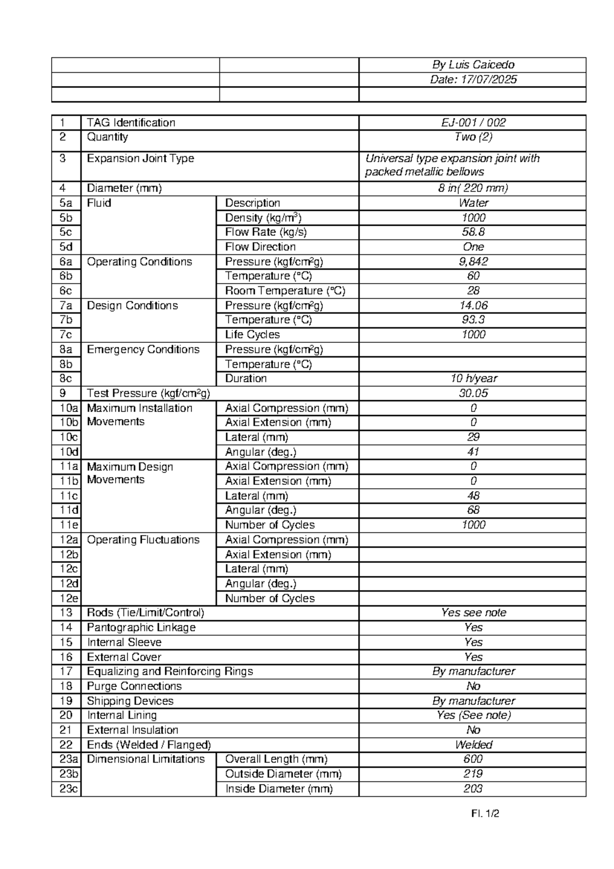 Anexo 3: Expansion Joint Technical Specs & Data Sheet - Studocu