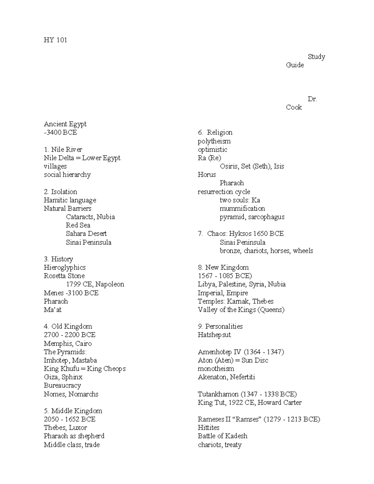 HY 101 Midterm Study Guide: Key Terms of Ancient Egypt - Studocu