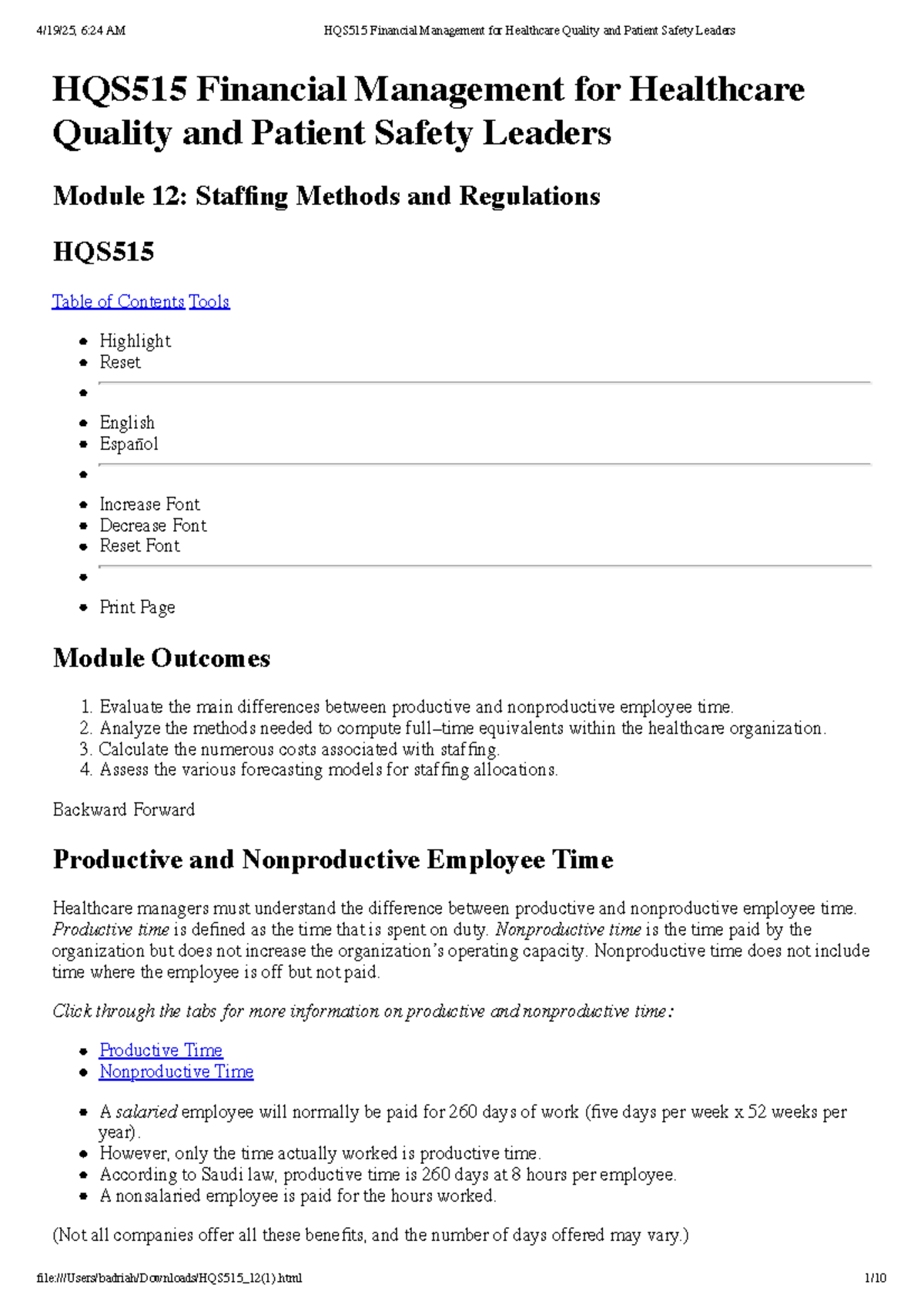 HQS515 Module 12: Staffing Methods & Regulations in Healthcare ...