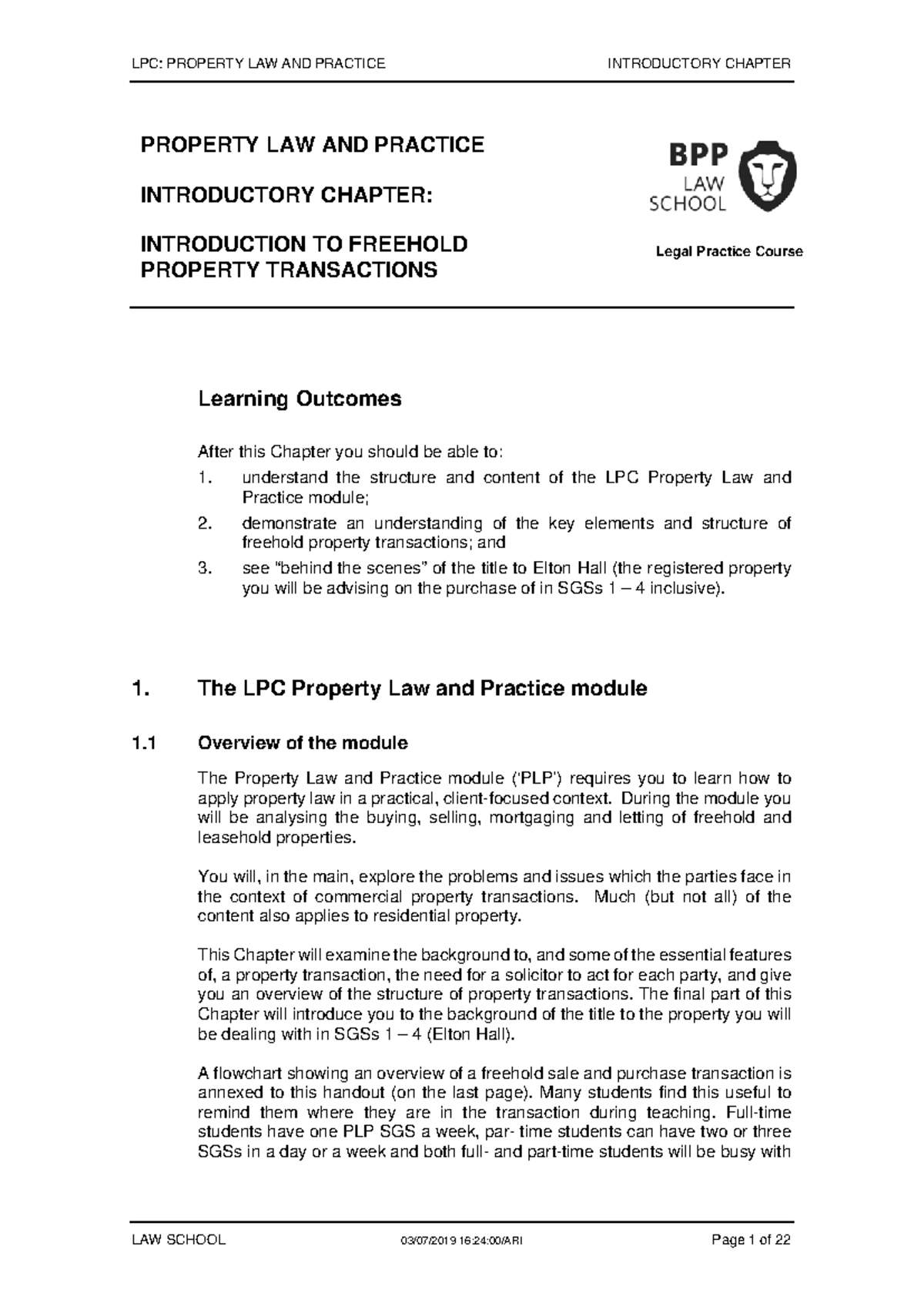 LPC: Property Law and Practice Introductory Chapter Overview - Studocu