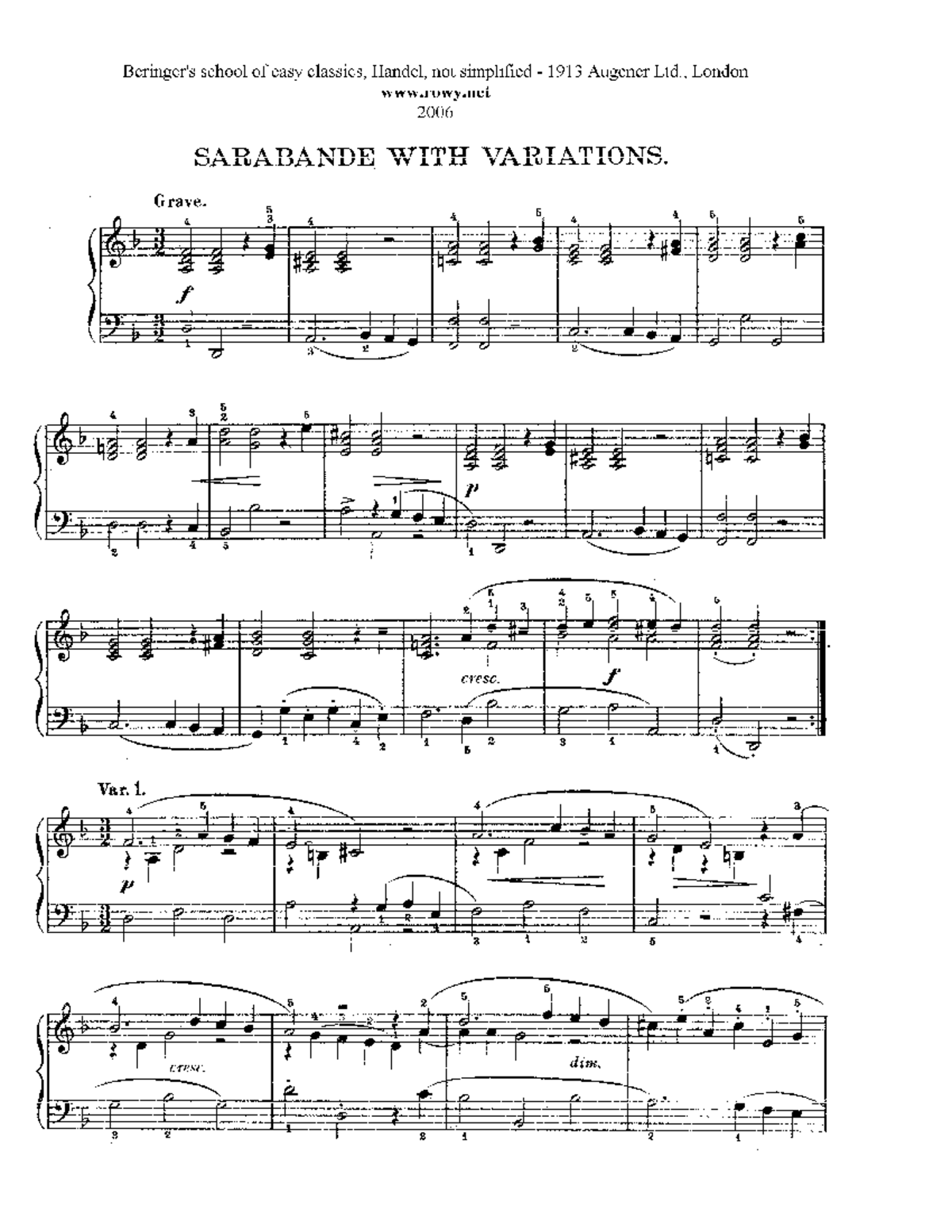 Sarabande with Variations - Handel (School of Easy Classics) - Studocu