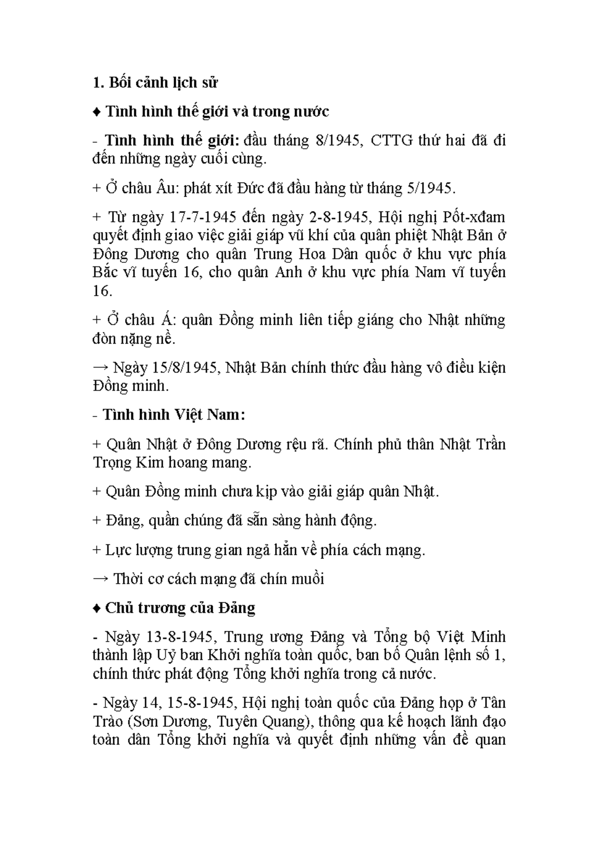 CMT8 - Diễn biến và Ý nghĩa Cách mạng tháng Tám 1945 - Studocu