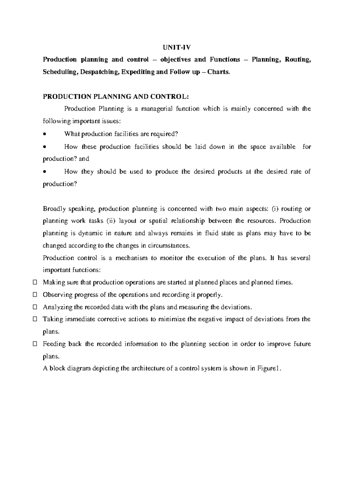 Production Management: Unit 4 - Planning and Control Functions - Studocu