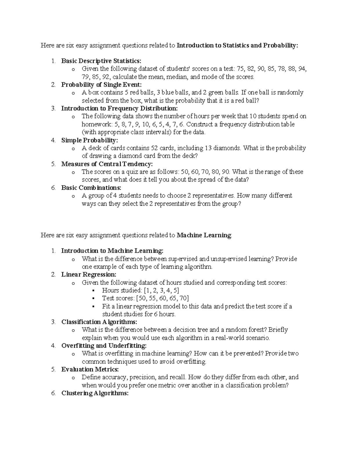 Assignments for Intro to Statistics & Machine Learning (Week 1) - Studocu